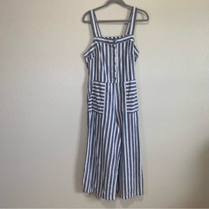 Dip sz 14 wide leg cropped jumpsuit navy and white striped with attached belt
